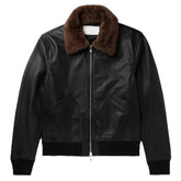 Men's Hill Black Sleek Design  Bomber Sheepskin Leather Jacket